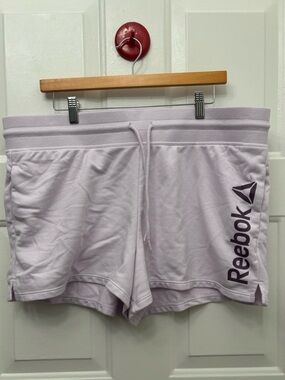 Reebok Lilac Womens Athletic Shorts with Dark Purple Logo